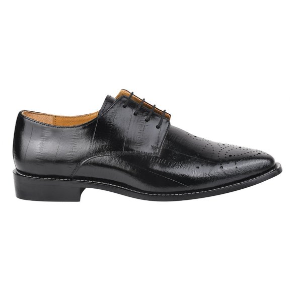 LIBERTYZENO Mens Perforated Toe EEL Print Genuine Leather Oxford Dress Shoes - Picture 5 of 7